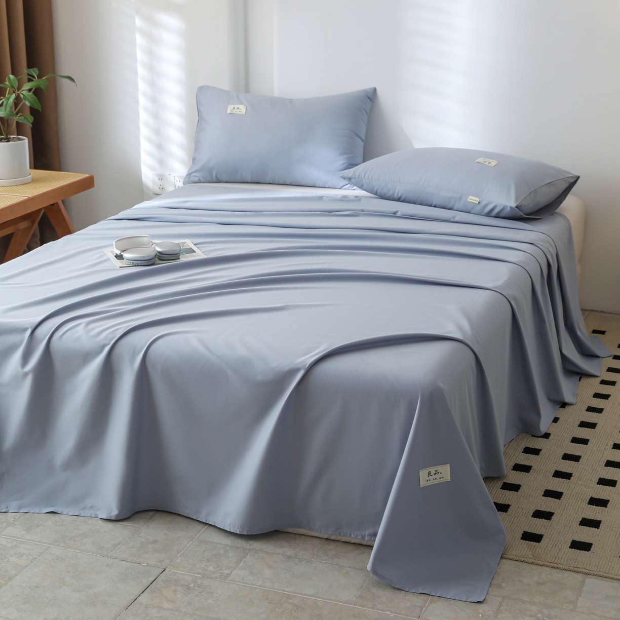 91家纺网 家纺一手货源 找家纺 眠博士 2025新款轻奢简约40s全棉纯棉纯色单床单 床单单件 40支床单-浅蓝