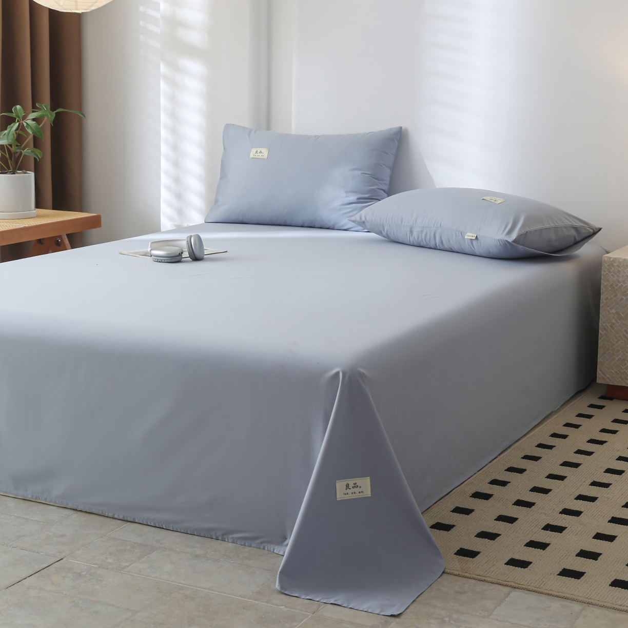 91家纺网 家纺一手货源 找家纺 眠博士 2025新款轻奢简约40s全棉纯棉纯色单床单 床单单件 40支床单-浅蓝