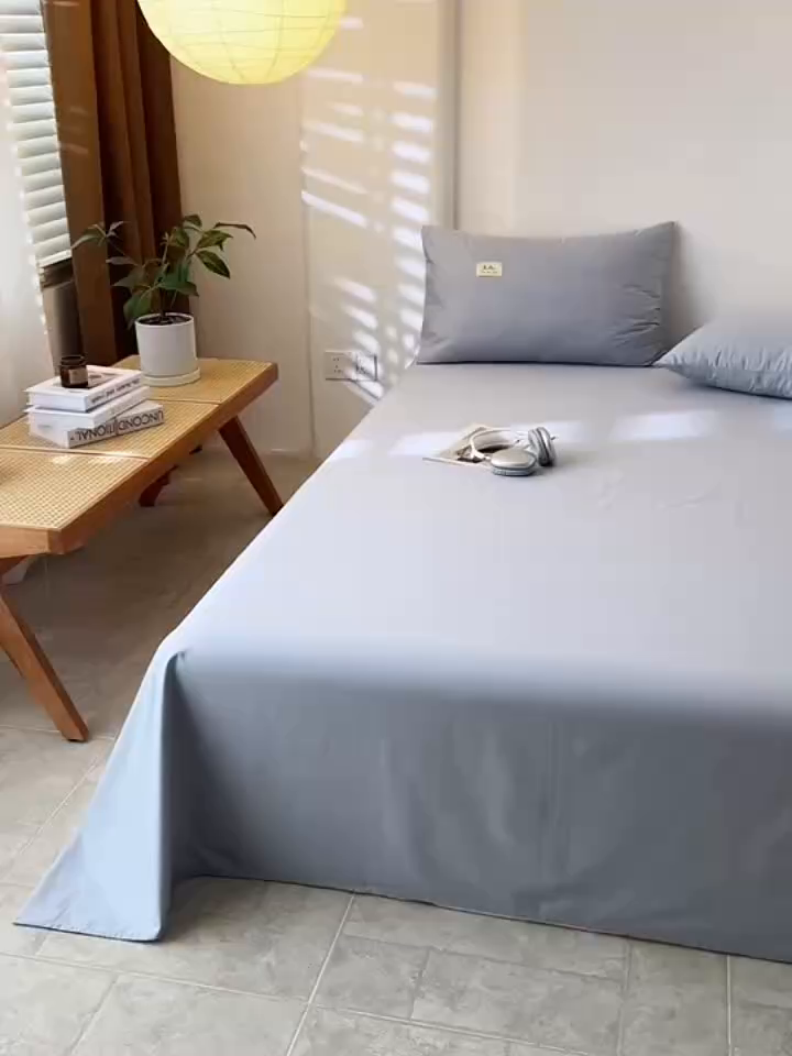 91家纺网 家纺一手货源 找家纺 眠博士 2025新款轻奢简约40s全棉纯棉纯色单床单 床单单件 40支床单-浅蓝