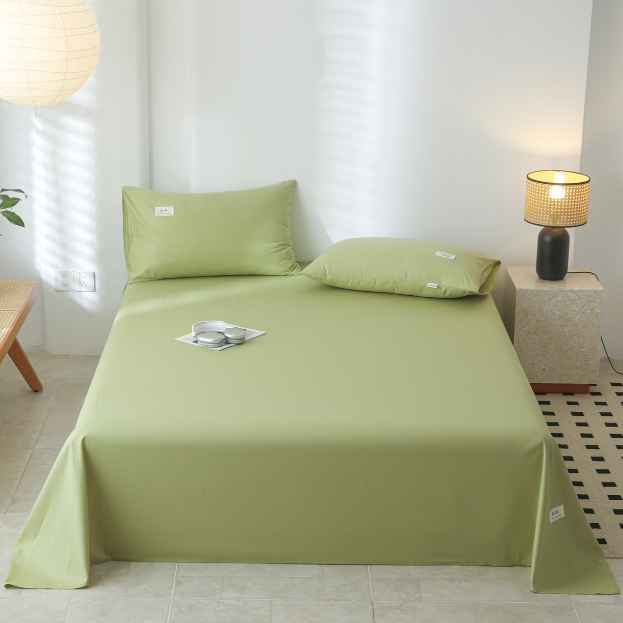 91家纺网 家纺一手货源 找家纺 眠博士 2025新款轻奢简约40s全棉纯棉纯色单床单 床单单件 40支床单-浅绿