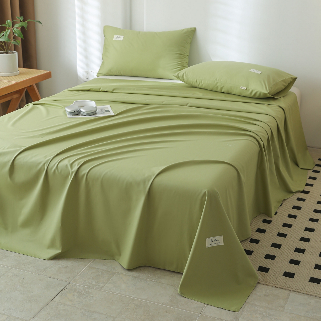 91家纺网 家纺一手货源 找家纺 眠博士 2025新款轻奢简约40s全棉纯棉纯色单床单 床单单件 40支床单-浅绿