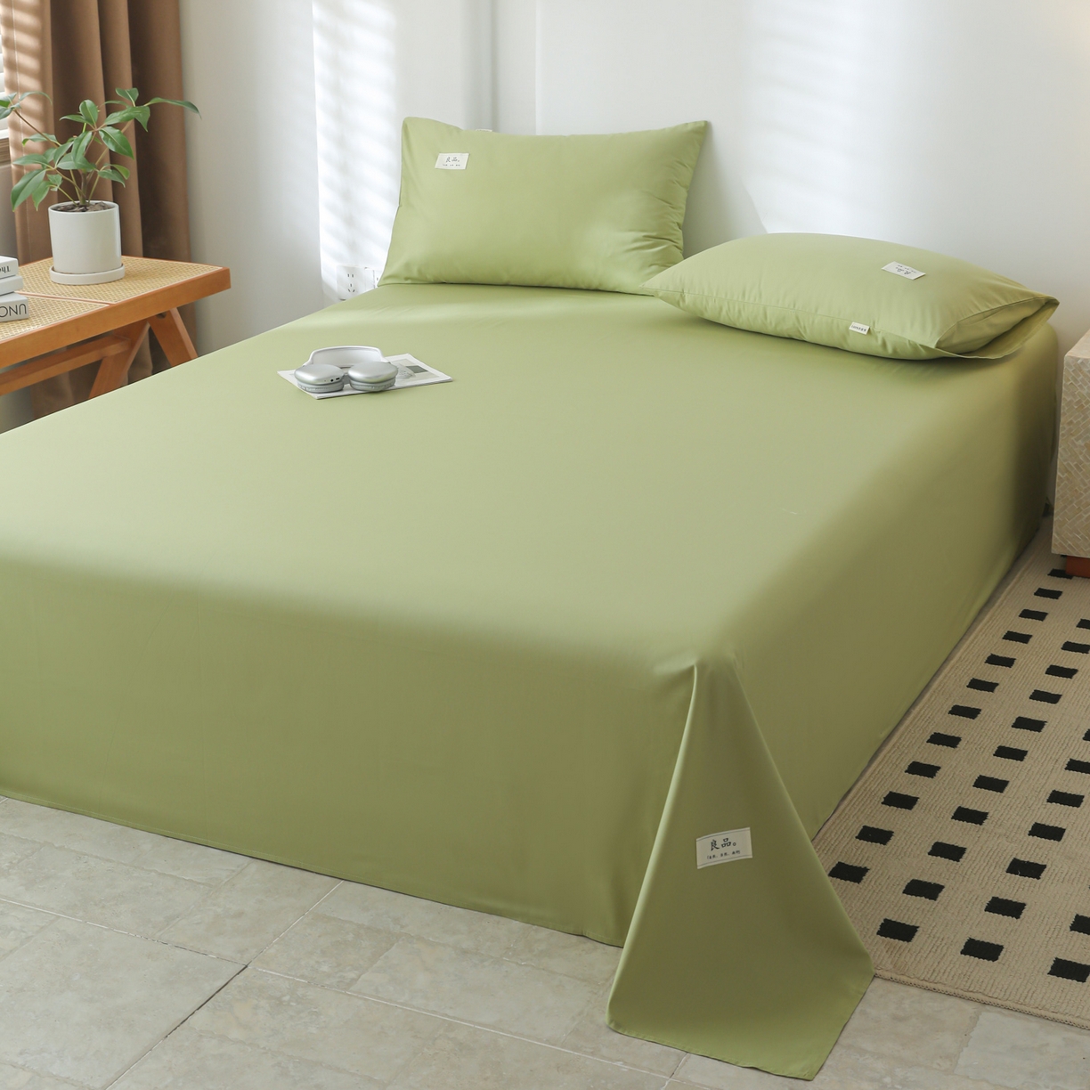 91家纺网 家纺一手货源 找家纺 眠博士 2025新款轻奢简约40s全棉纯棉纯色单床单 床单单件 40支床单-浅绿
