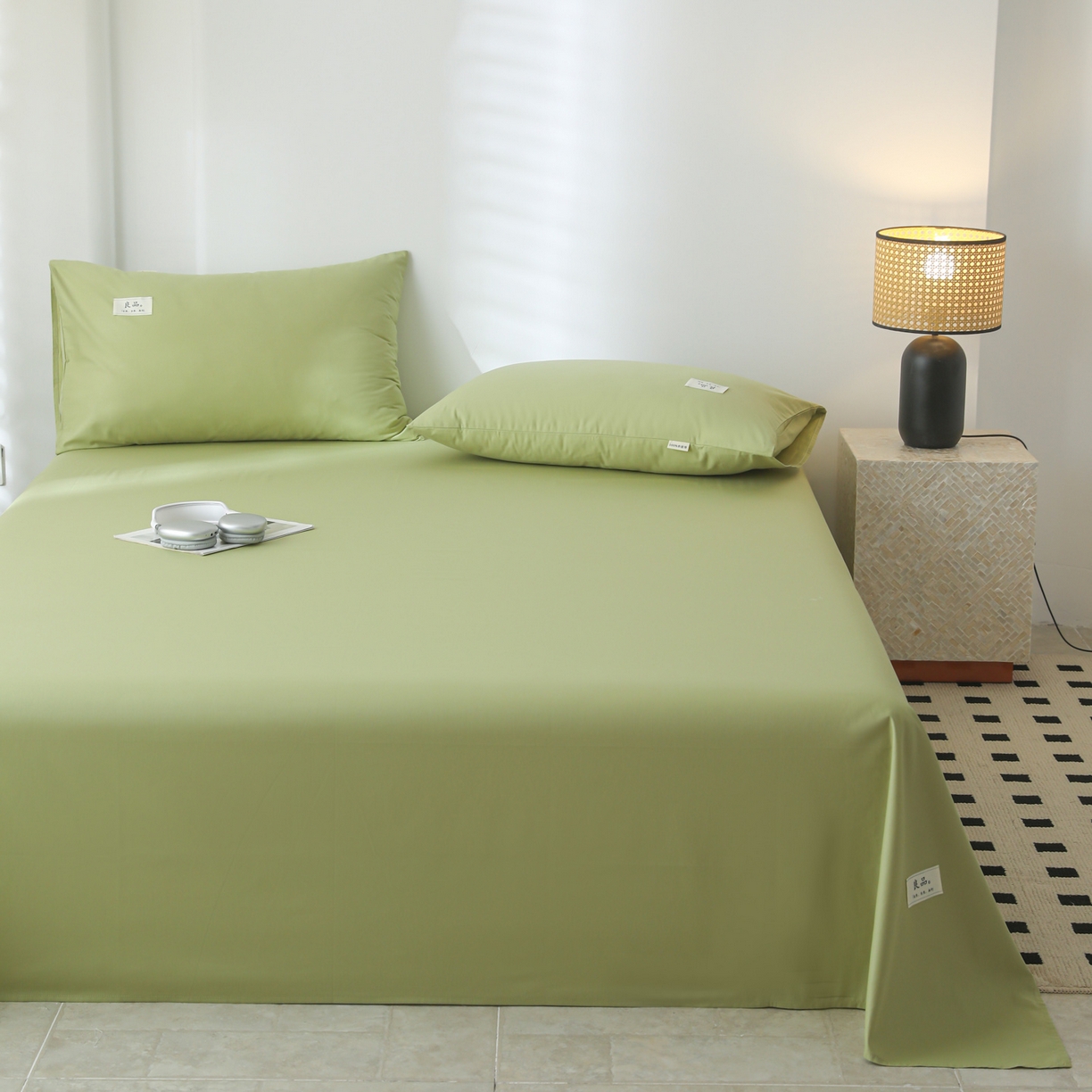 91家纺网 家纺一手货源 找家纺 眠博士 2025新款轻奢简约40s全棉纯棉纯色单床单 床单单件 40支床单-浅绿