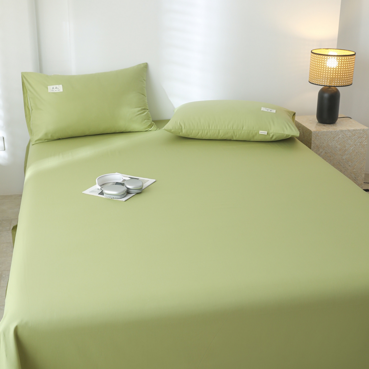 91家纺网 家纺一手货源 找家纺 眠博士 2025新款轻奢简约40s全棉纯棉纯色单床单 床单单件 40支床单-浅绿