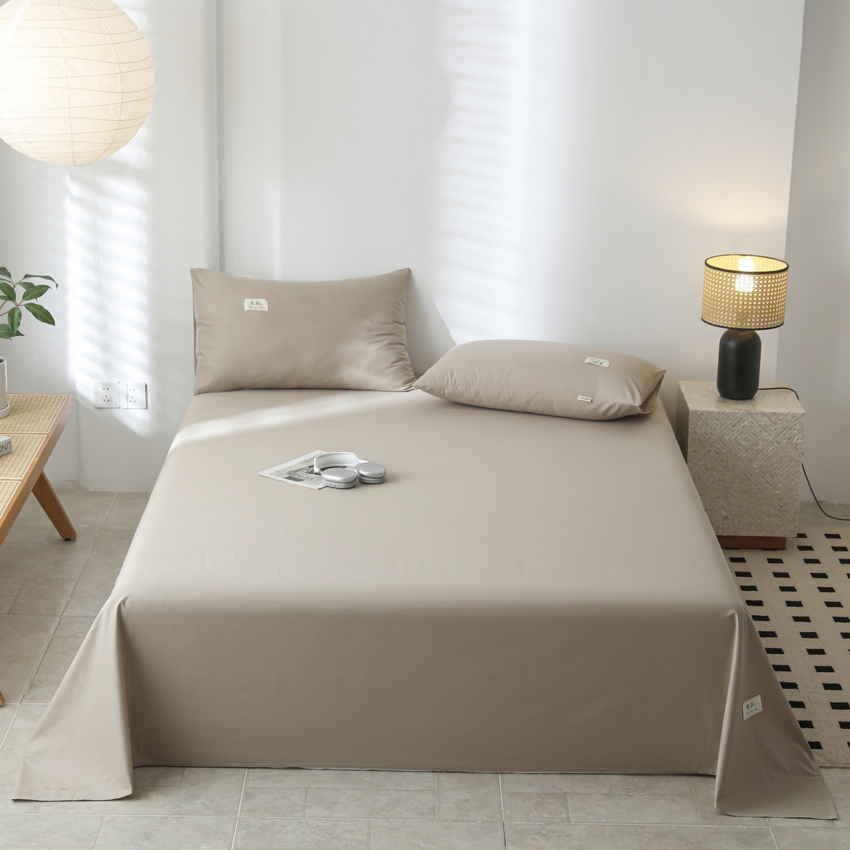 91家纺网 家纺一手货源 找家纺 眠博士 2025新款轻奢简约40s全棉纯棉纯色单床单 床单单件 40支床单-杏色