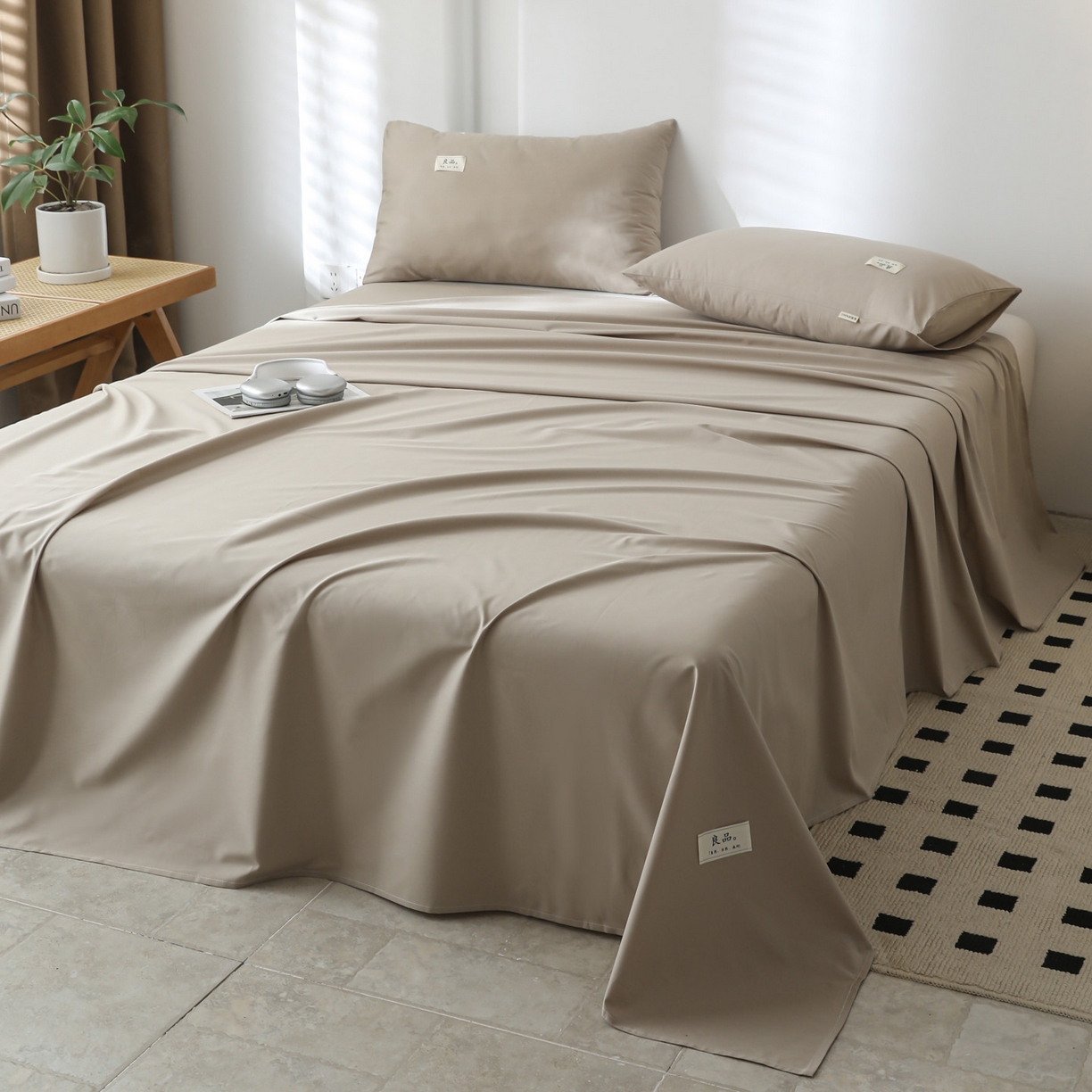 91家纺网 家纺一手货源 找家纺 眠博士 2025新款轻奢简约40s全棉纯棉纯色单床单 床单单件 40支床单-杏色