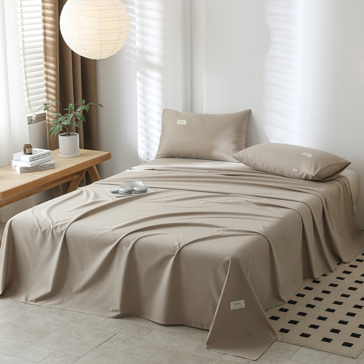 91家纺网 家纺一手货源 找家纺 眠博士 2025新款轻奢简约40s全棉纯棉纯色单床单 床单单件 40支床单-杏色