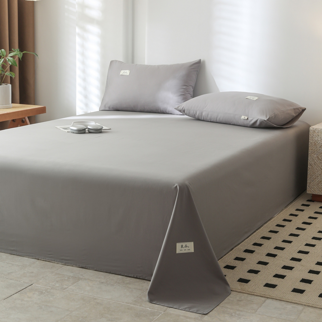 91家纺网 家纺一手货源 找家纺 眠博士 2025新款轻奢简约40s全棉纯棉纯色单床单 床单单件 40支床单-银灰色