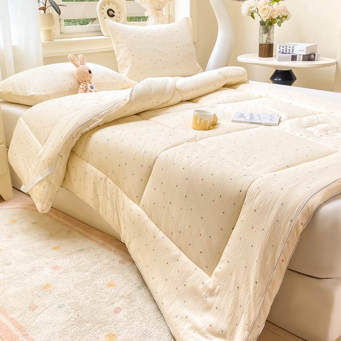 91家纺网 家纺一手货源 找家纺 仟网汇 2025新款云感皱皱纱双层纱棉花立体床垫 彩波点