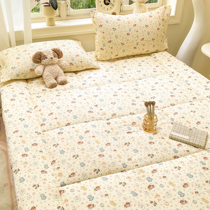 91家纺网 家纺一手货源 找家纺 仟网汇 2025新款云感皱皱纱双层纱棉花立体床垫 高西地