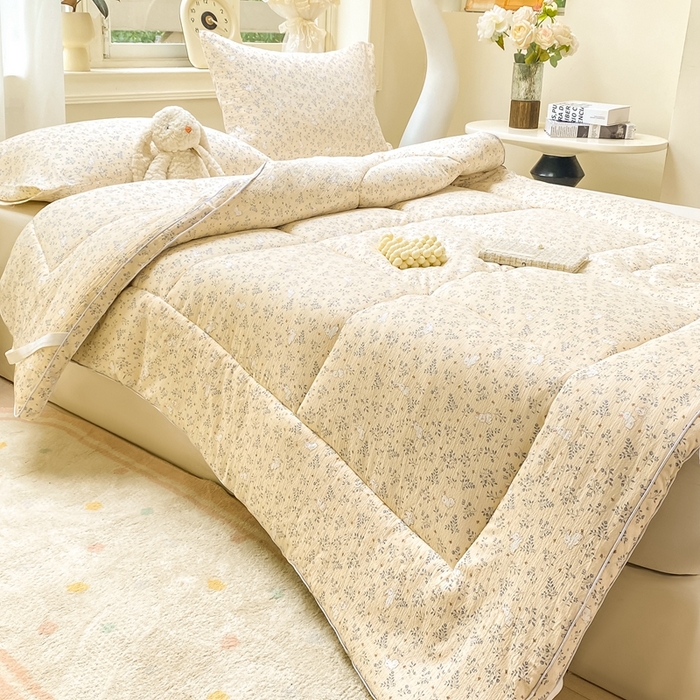 91家纺网 家纺一手货源 找家纺 仟网汇 2025新款云感皱皱纱双层纱棉花立体床垫 花间兔