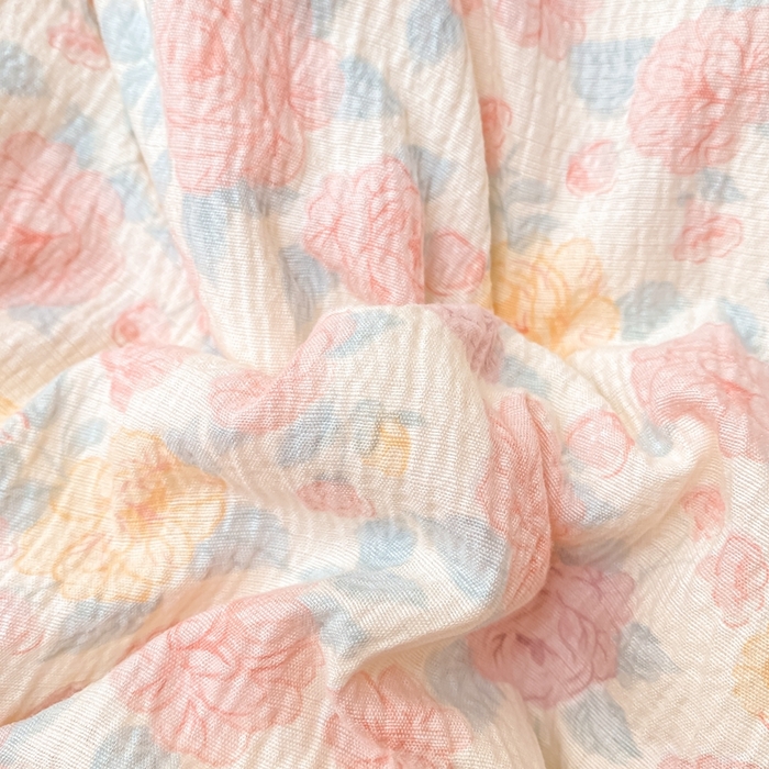 91家纺网 家纺一手货源 找家纺 仟网汇 2025新款云感皱皱纱双层纱棉花立体床垫 十里桃花