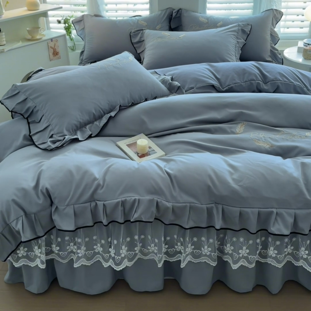 91家纺网 家纺一手货源 找家纺 柔享家（原芷澜家纺） 2025新款水洗棉磨毛系列四件套-恩格斯 浅灰+浅灰