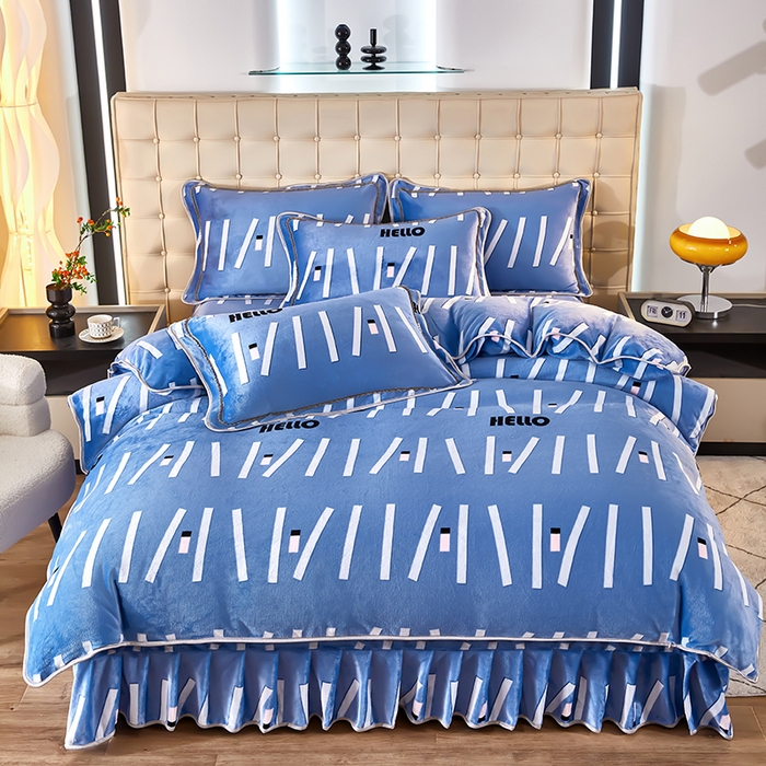 91家纺网 家纺一手货源 找家纺 栩裕 2025新款7斤重牛奶金貂绒印花牛奶绒四件套 接力棒