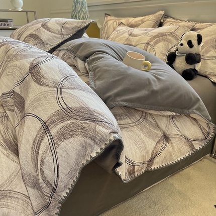 91家纺网 家纺一手货源 找家纺 （总）蓝邻家纺 2025秋冬新款加厚全棉磨毛贝壳边四件套系列