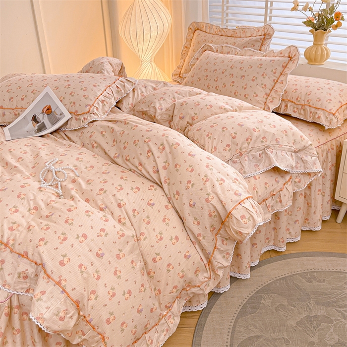 91家纺网 家纺一手货源 找家纺 2025新款韩版全棉公主风床裙单品 沫沫小姐桔