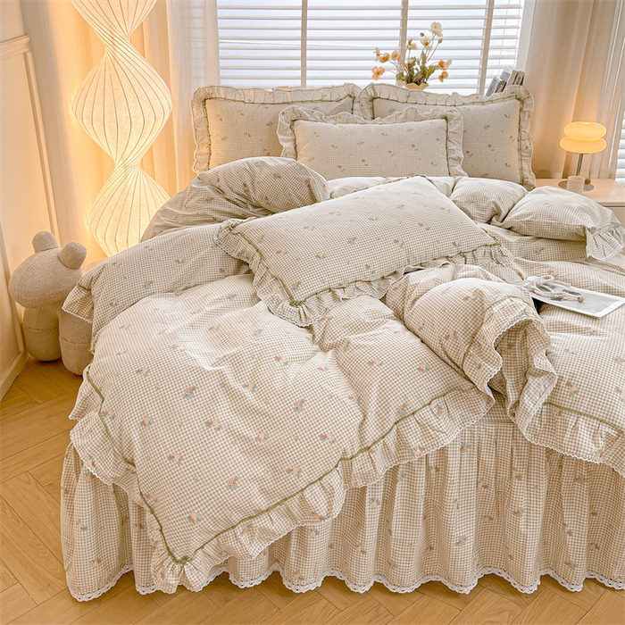 91家纺网 家纺一手货源 找家纺 2025新款韩版全棉公主风床裙单品 苏语绿