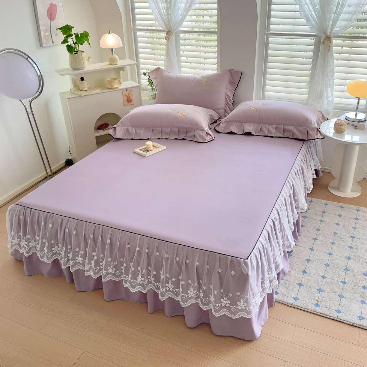 91家纺网 家纺一手货源 找家纺 柔享家（原芷澜家纺） 2025新款水洗棉磨毛系列四件套-恩格斯 丁香紫+香芋紫