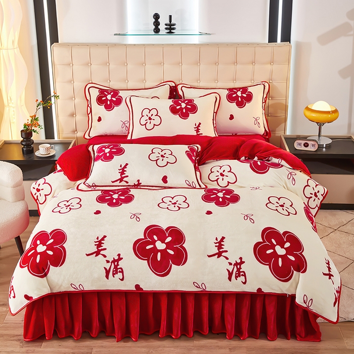 91家纺网 家纺一手货源 找家纺 栩裕 2025新款7斤重牛奶金貂绒印花牛奶绒四件套 小美满