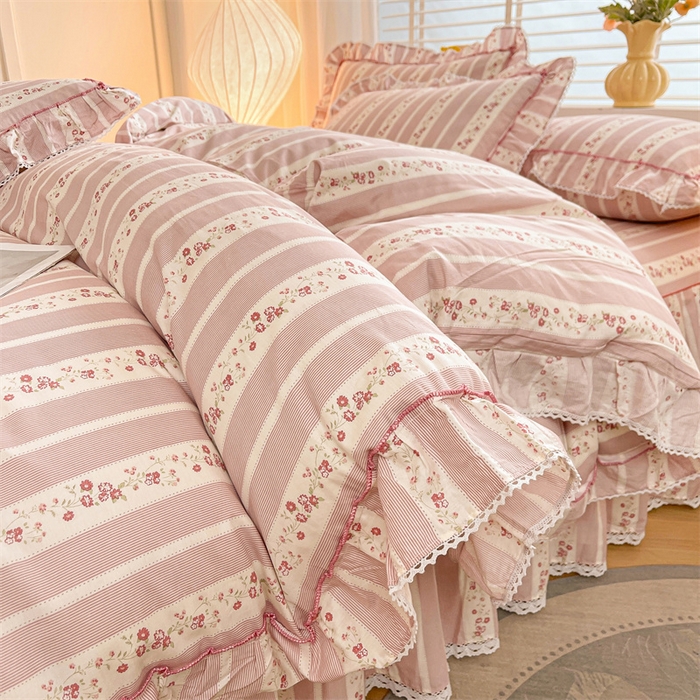 91家纺网 家纺一手货源 找家纺 2025新款韩版全棉公主风床裙单品 多丽粉