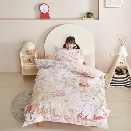 荷马之梦 2025新款梦境系列—全棉40s数码印花原创手绘大版定位儿童幼儿园套件 精灵兔之屋