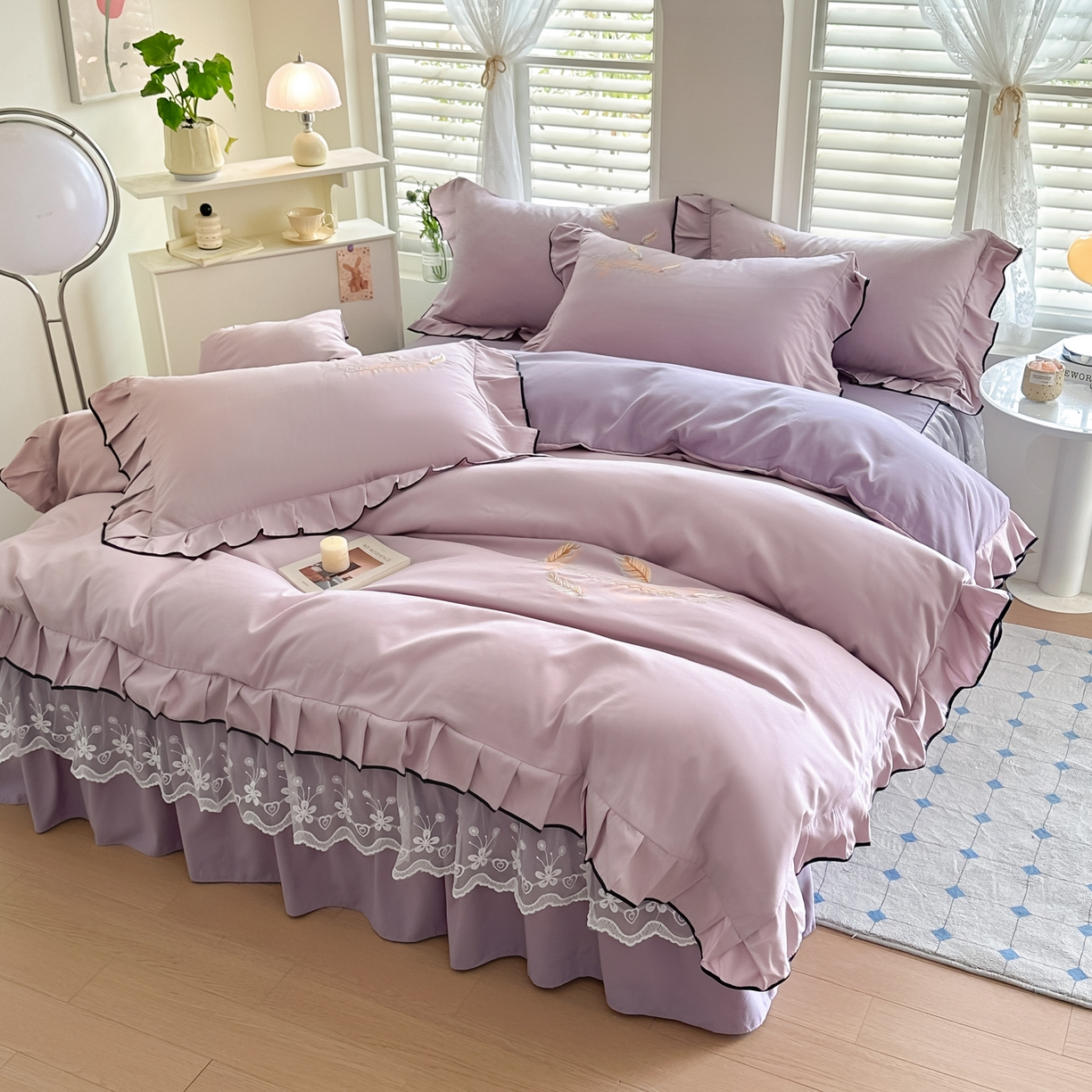 91家纺网 家纺一手货源 找家纺 柔享家（原芷澜家纺） 2025新款水洗棉磨毛系列四件套-恩格斯 丁香紫+香芋紫