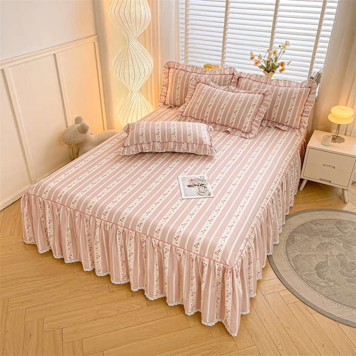 91家纺网 家纺一手货源 找家纺 2025新款韩版全棉公主风床裙单品 多丽粉