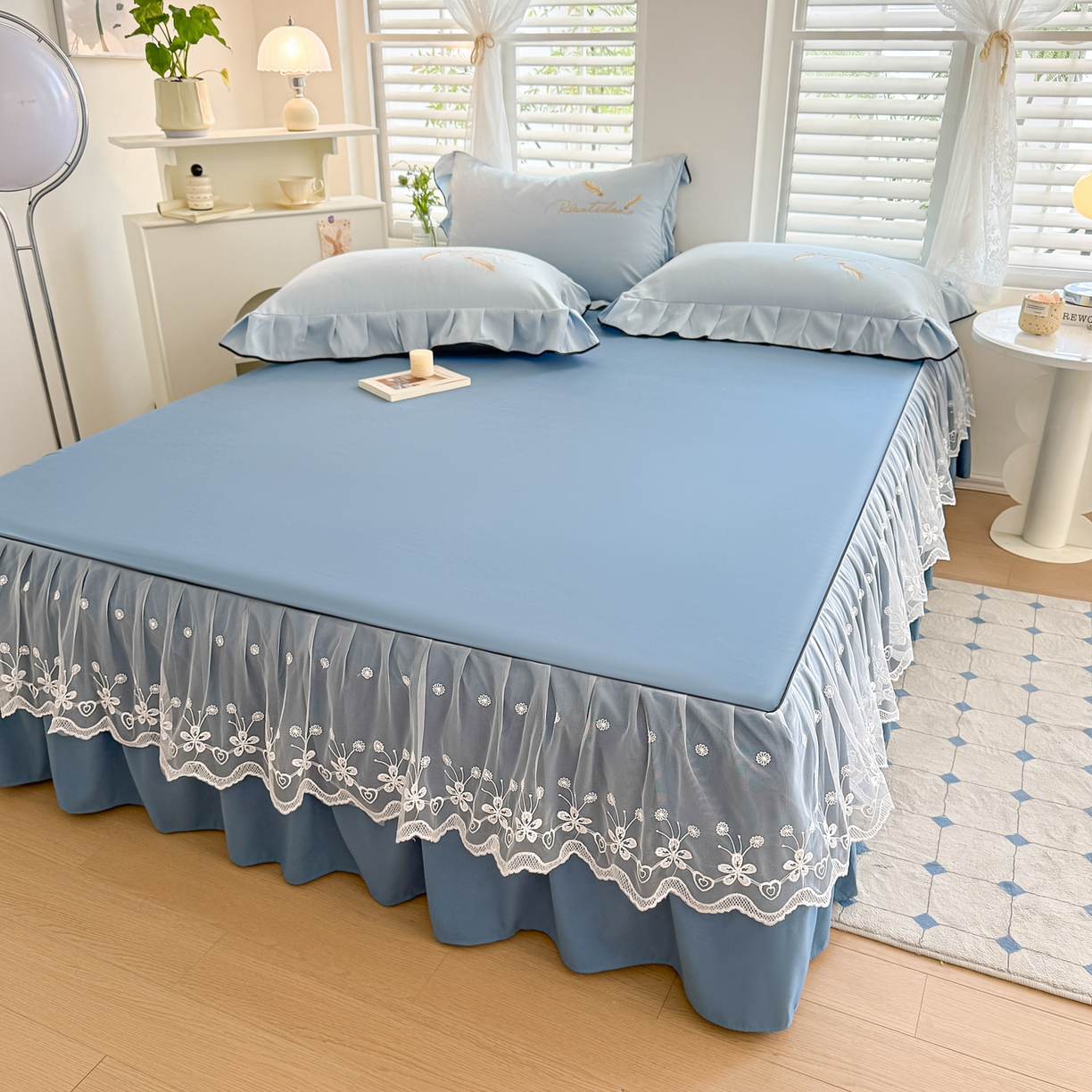 91家纺网 家纺一手货源 找家纺 柔享家（原芷澜家纺） 2025新款水洗棉磨毛系列四件套-恩格斯 天际蓝+宝石蓝