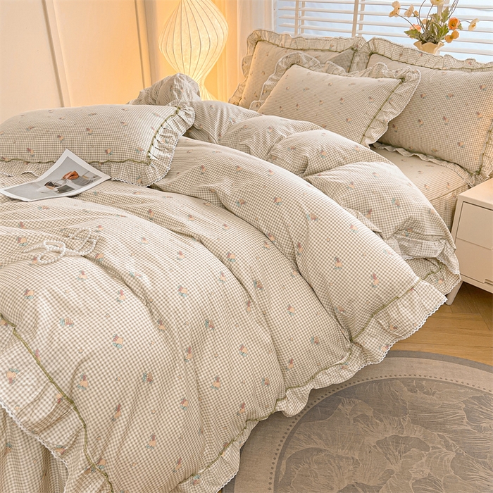 91家纺网 家纺一手货源 找家纺 2025新款韩版全棉公主风床裙单品 苏语绿