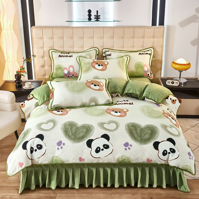 91家纺网 家纺一手货源 找家纺 栩裕 2025新款7斤重牛奶金貂绒印花牛奶绒四件套 可爱熊