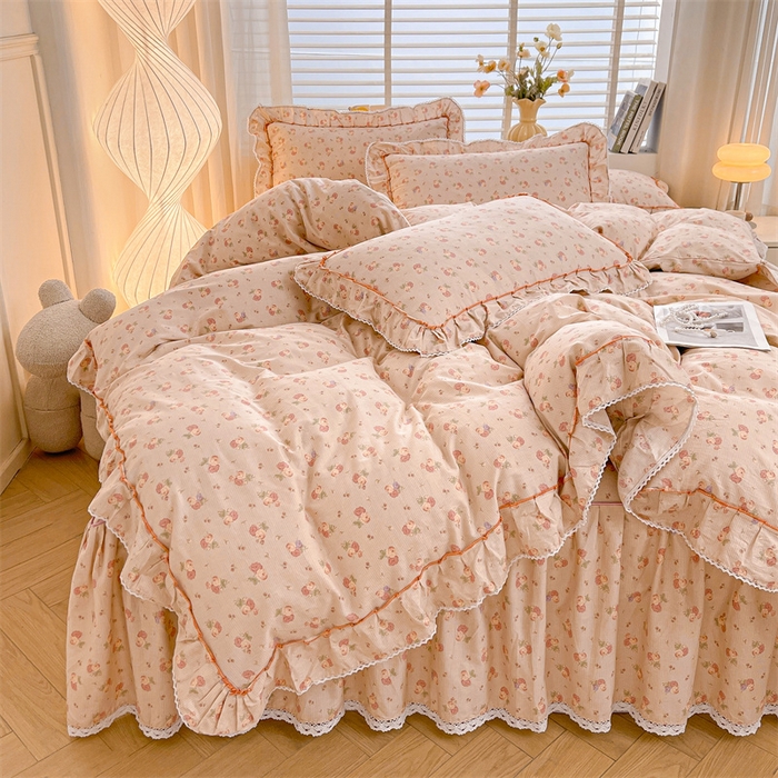 91家纺网 家纺一手货源 找家纺 2025新款韩版全棉公主风床裙单品 沫沫小姐桔