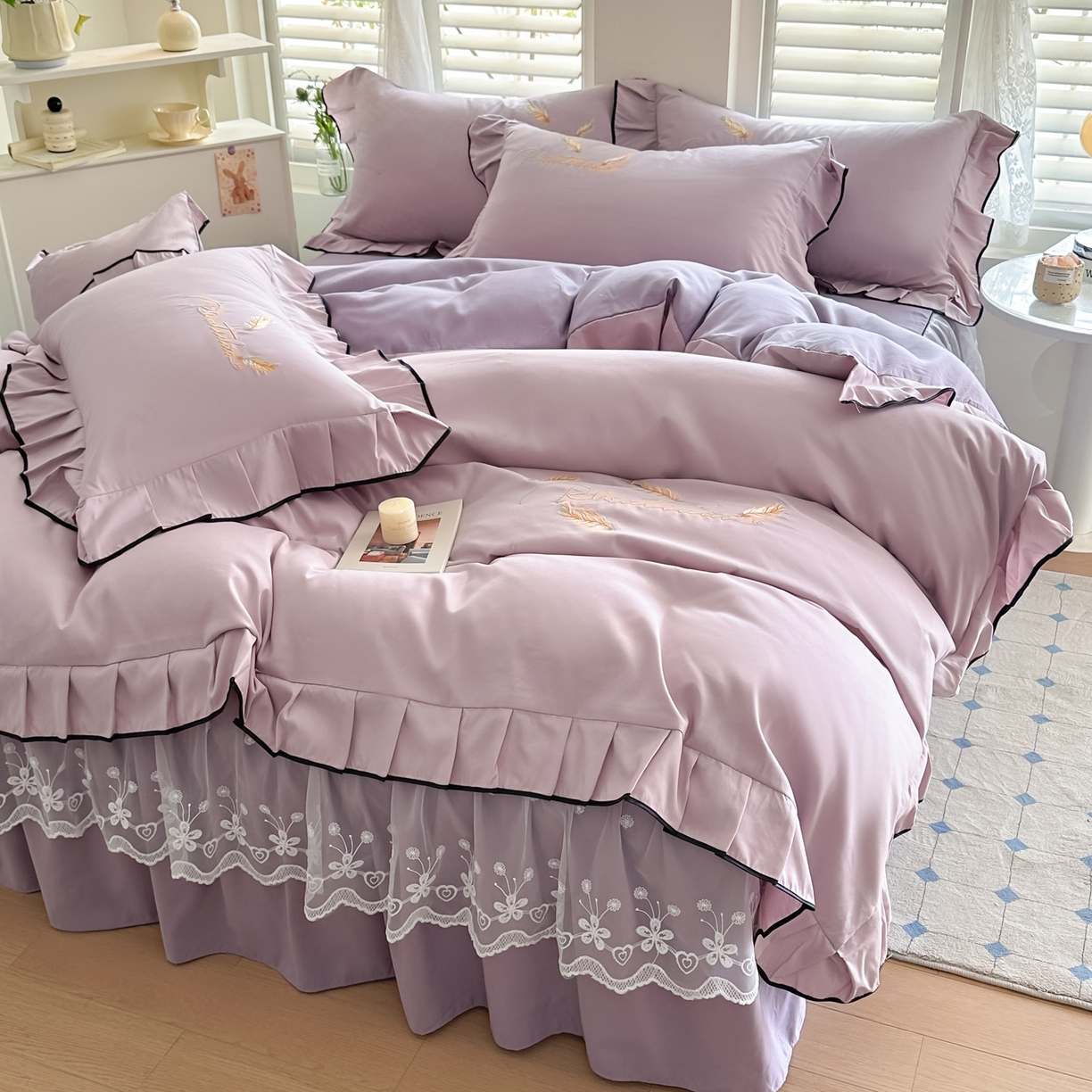 91家纺网 家纺一手货源 找家纺 柔享家（原芷澜家纺） 2025新款水洗棉磨毛系列四件套-恩格斯 丁香紫+香芋紫