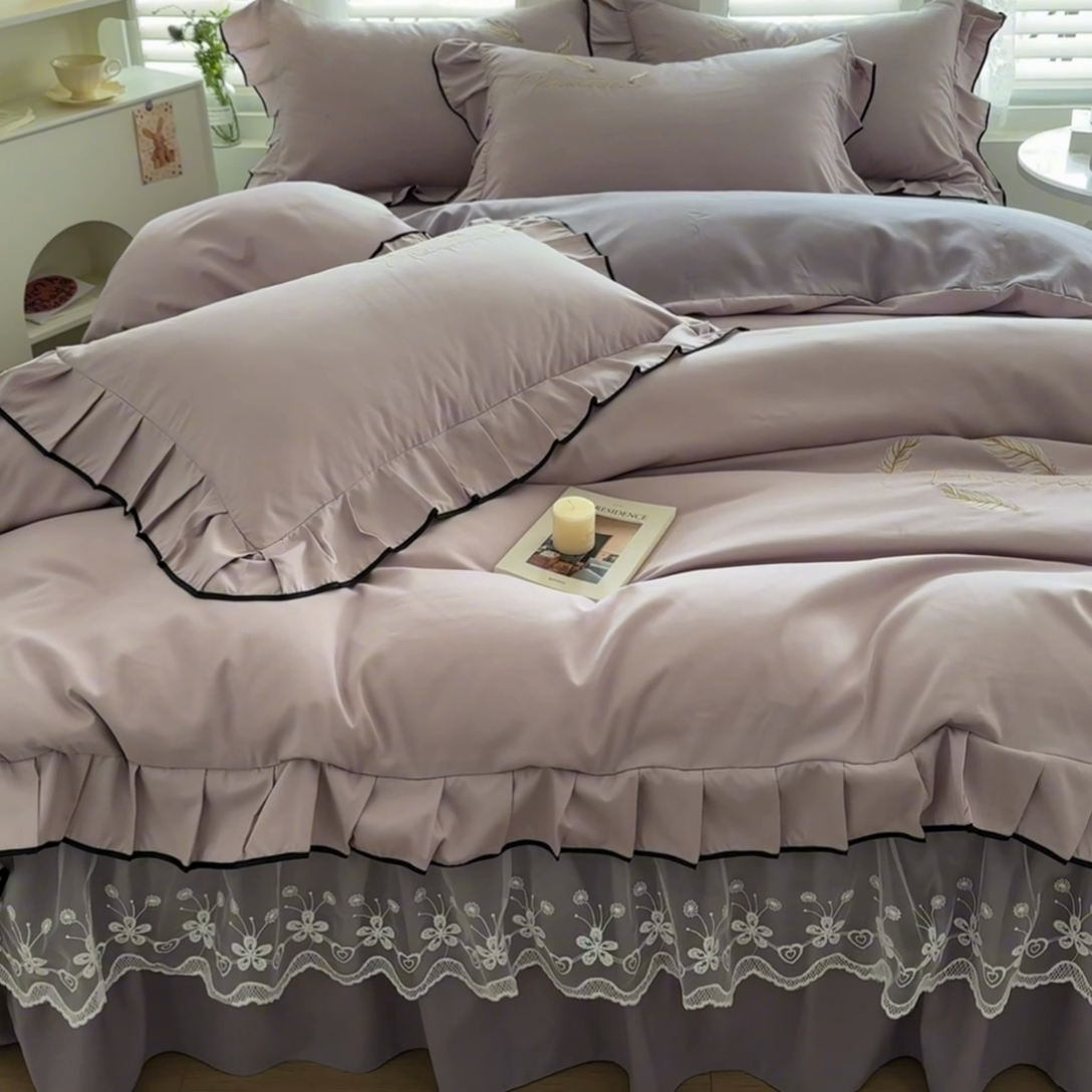 91家纺网 家纺一手货源 找家纺 柔享家（原芷澜家纺） 2025新款水洗棉磨毛系列四件套-恩格斯 丁香紫+香芋紫