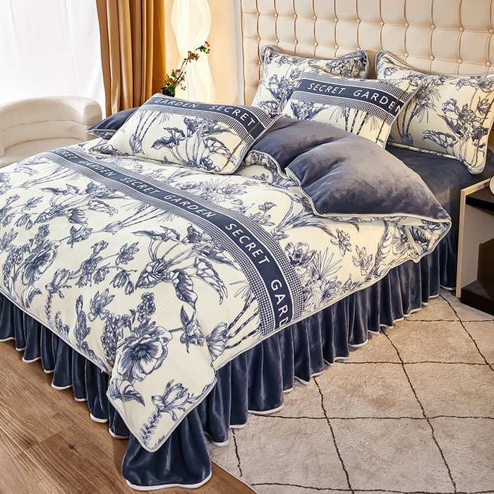 91家纺网 家纺一手货源 找家纺 栩裕 2025新款7斤重牛奶金貂绒印花牛奶绒四件套 维多利