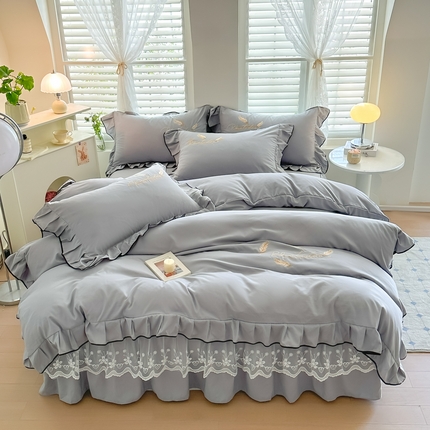 柔享家（原芷澜家纺） 2025新款水洗棉磨毛系列四件套-恩格斯 浅灰+浅灰