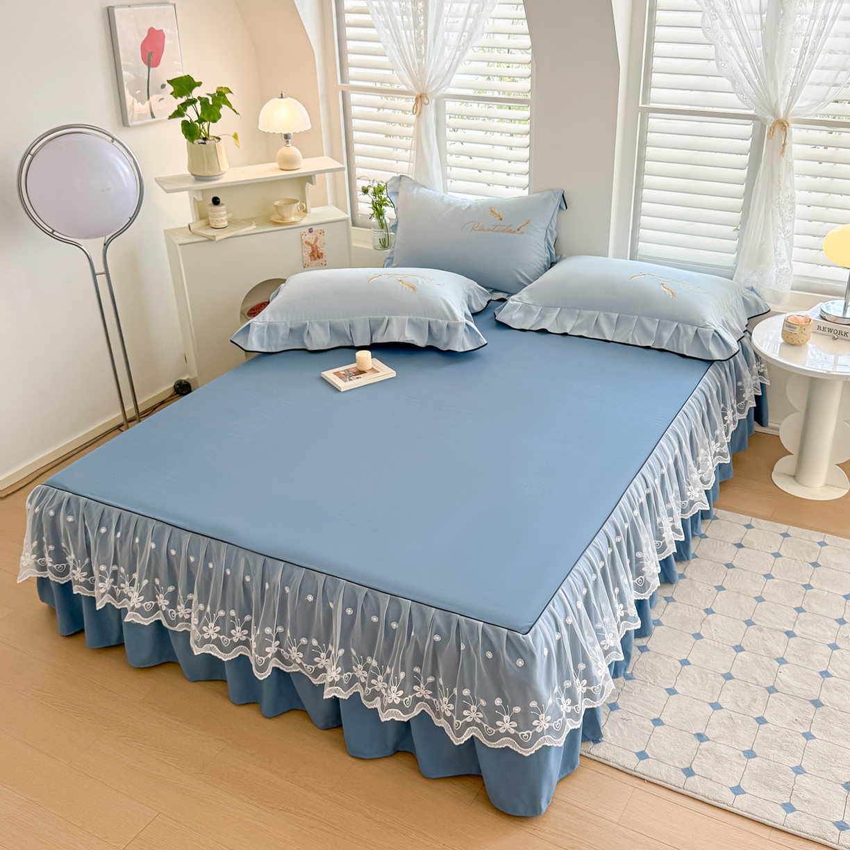 91家纺网 家纺一手货源 找家纺 柔享家（原芷澜家纺） 2025新款水洗棉磨毛系列四件套-恩格斯 天际蓝+宝石蓝