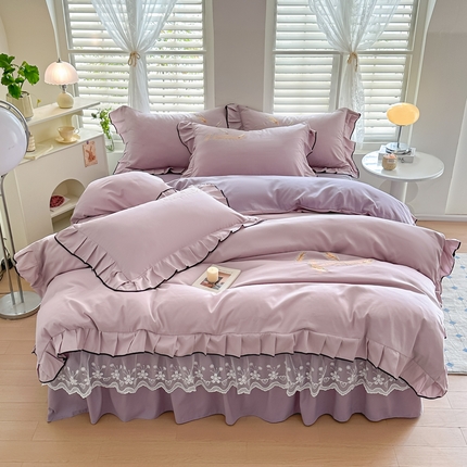 柔享家（原芷澜家纺） 2025新款水洗棉磨毛系列四件套-恩格斯 丁香紫+香芋紫