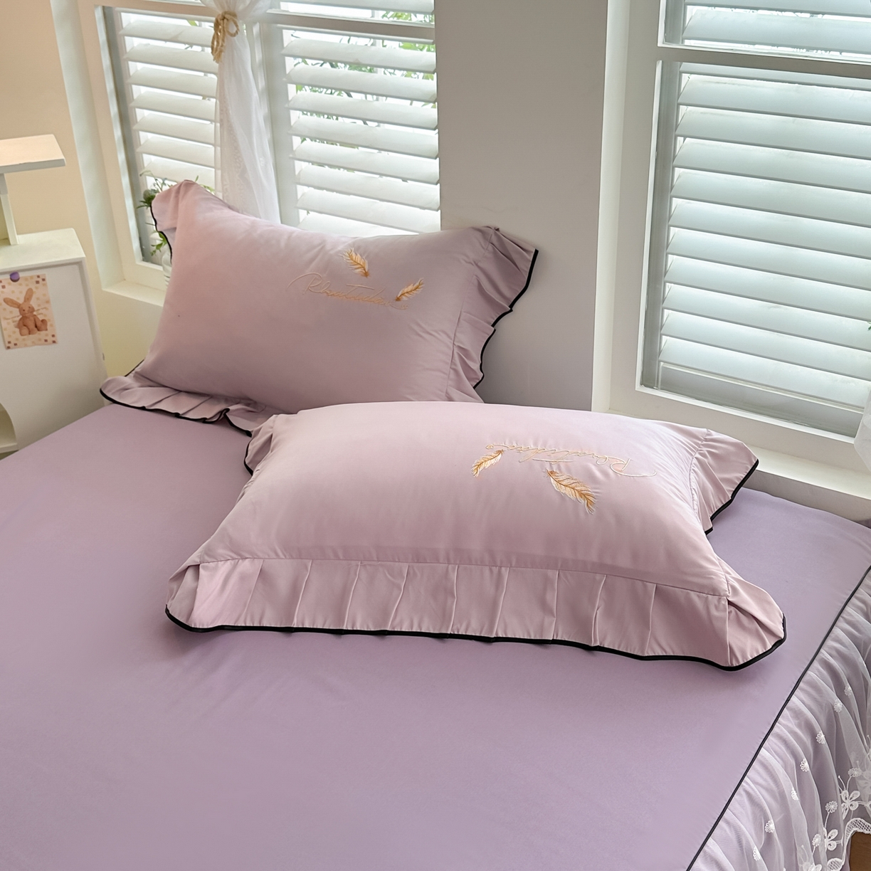 91家纺网 家纺一手货源 找家纺 柔享家（原芷澜家纺） 2025新款水洗棉磨毛系列四件套-恩格斯 丁香紫+香芋紫