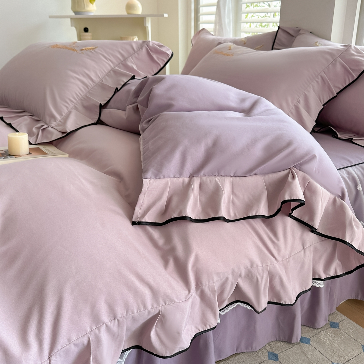 91家纺网 家纺一手货源 找家纺 柔享家（原芷澜家纺） 2025新款水洗棉磨毛系列四件套-恩格斯 丁香紫+香芋紫