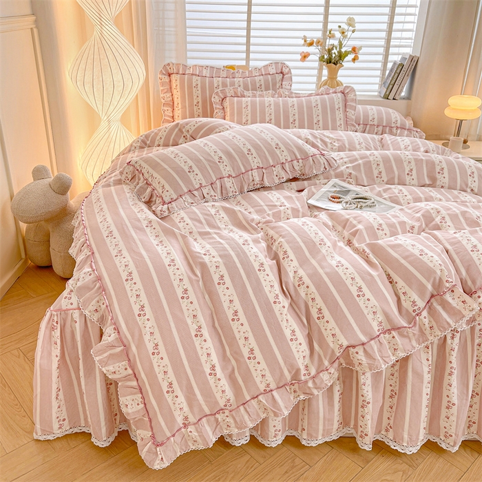 91家纺网 家纺一手货源 找家纺 2025新款韩版全棉公主风床裙单品 多丽粉