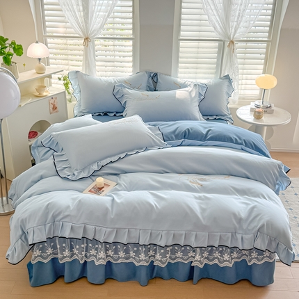 柔享家（原芷澜家纺） 2025新款水洗棉磨毛系列四件套-恩格斯 天际蓝+宝石蓝