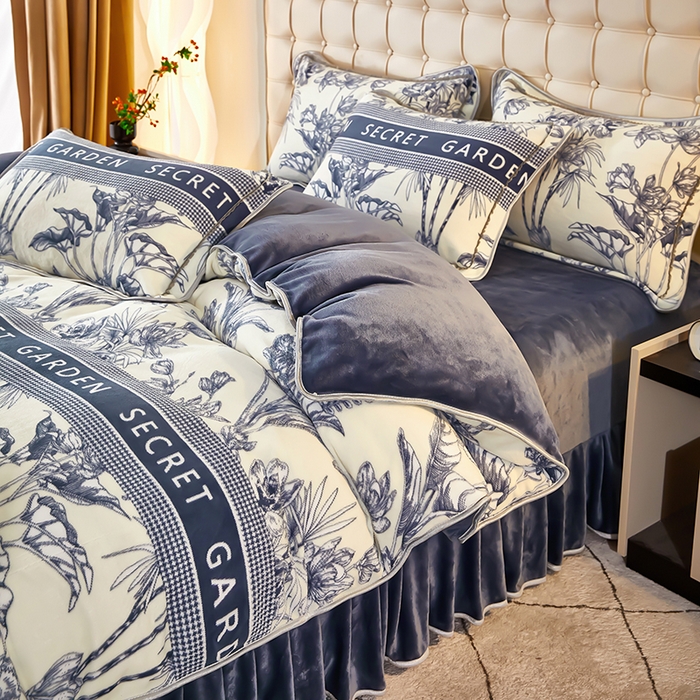 91家纺网 家纺一手货源 找家纺 栩裕 2025新款7斤重牛奶金貂绒印花牛奶绒四件套 维多利