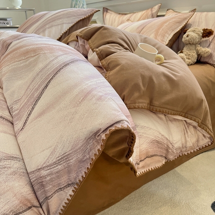 91家纺网 家纺一手货源 找家纺 （总）蓝邻家纺 2025秋冬新款加厚全棉磨毛贝壳边四件套系列