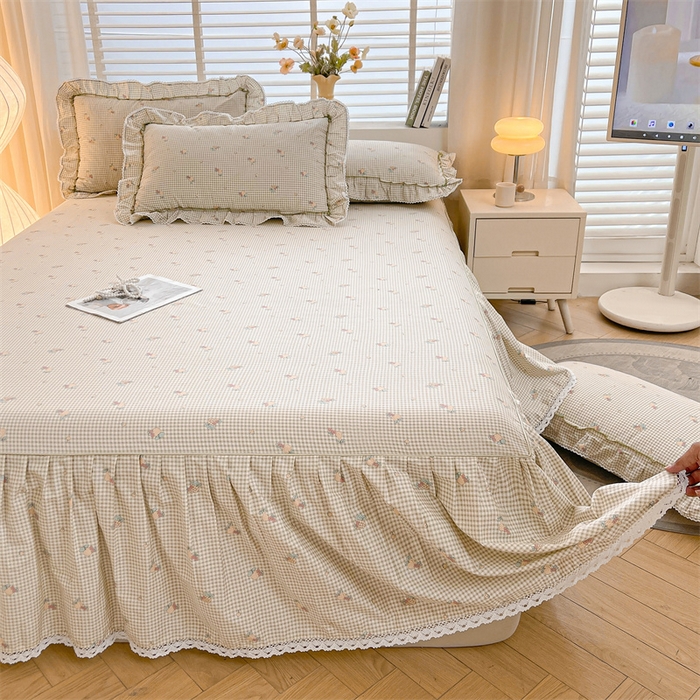 91家纺网 家纺一手货源 找家纺 2025新款韩版全棉公主风床裙单品 苏语绿