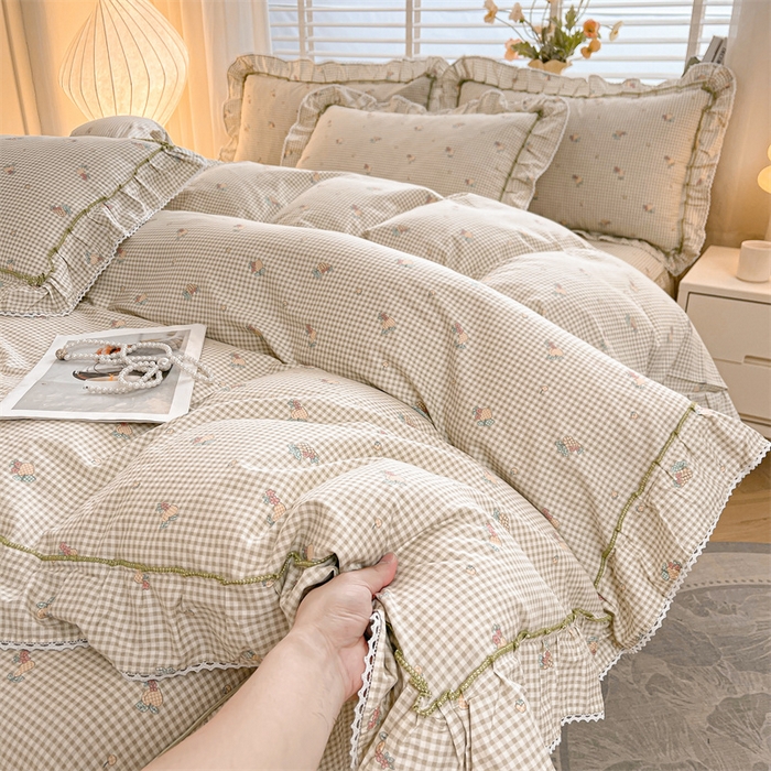 91家纺网 家纺一手货源 找家纺 2025新款韩版全棉公主风床裙单品 苏语绿