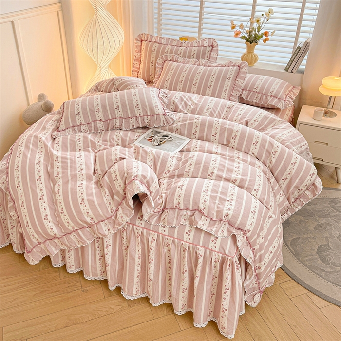 91家纺网 家纺一手货源 找家纺 2025新款韩版全棉公主风床裙单品 多丽粉