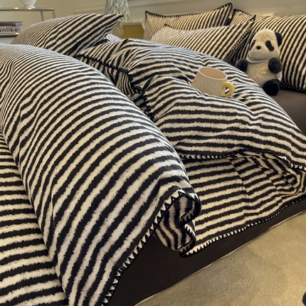 91家纺网 家纺一手货源 找家纺 （总）蓝邻家纺 2025秋冬新款加厚全棉磨毛贝壳边四件套系列