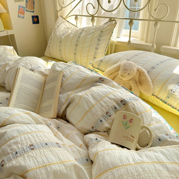 91家纺网 家纺一手货源 找家纺 田野 2025新款全棉水洗棉提花四件套 泰迪狗