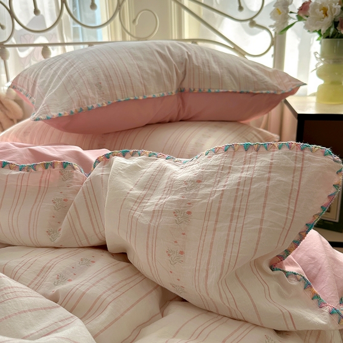 91家纺网 家纺一手货源 找家纺 田野 2025新款全棉水洗棉提花四件套 花颜