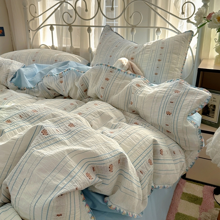 91家纺网 家纺一手货源 找家纺 田野 2025新款全棉水洗棉提花四件套 小雨点